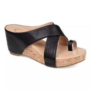Journee Collection Women Rayna Cork Wedge Slide Sandals Size US 8.5 Black
